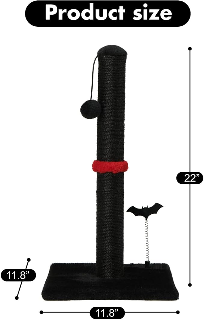 MECOOL Cat Scratching Post Premium Sisal Scratch Posts with Hanging Ball Vertical Scratcher for Indoor Cats and Kittens,Black