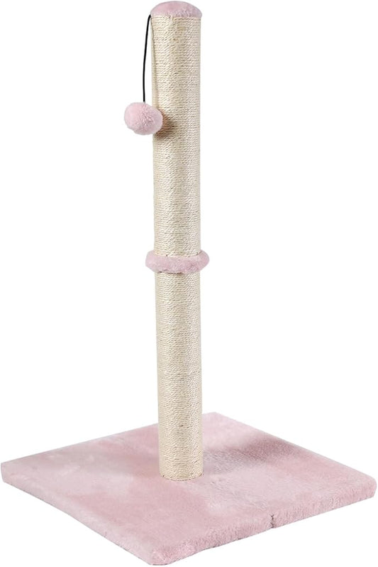 Dimaka Tall Cat Scratching Post, Claw Scratcher with Sisal Rope and Covered with Soft Smooth Plush, Vertical Scratch [Full Strectch] for Standard Size Cats (Pink, 34 inches for Large Cats)