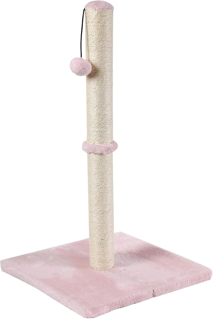 Dimaka Tall Cat Scratching Post, Claw Scratcher with Sisal Rope and Covered with Soft Smooth Plush, Vertical Scratch [Full Strectch] for Standard Size Cats (Pink, 29 inches for All Cats)