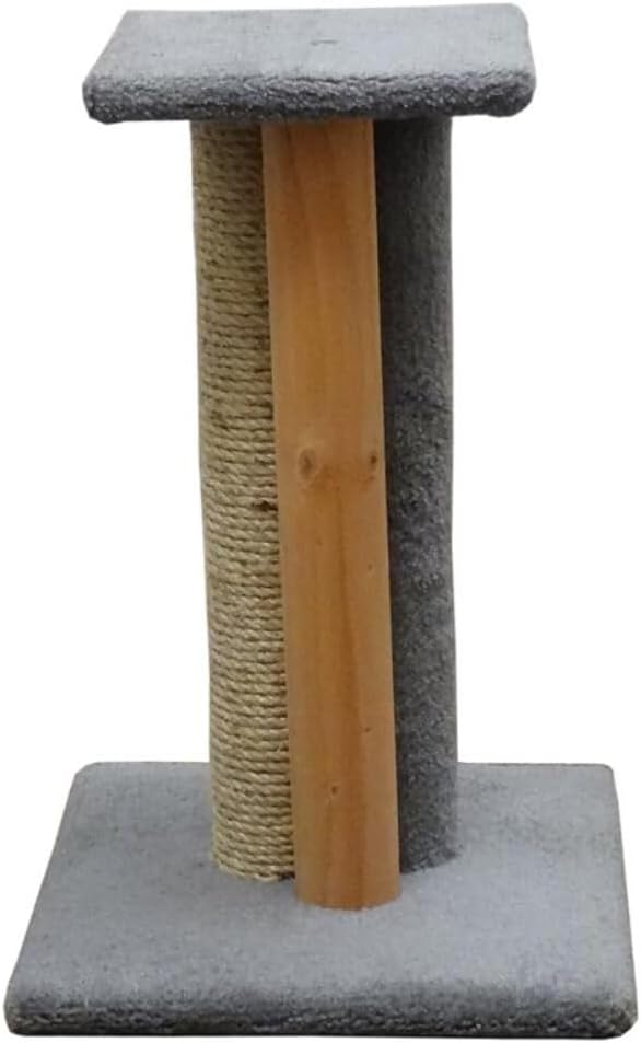 Coastal Charm Premier Triple Cat Scratcher - Multi-Surface Scratching Post with Sisal, Wood, and Carpet Gray