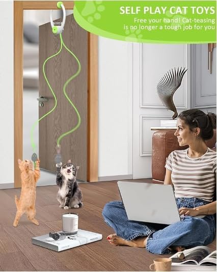 KWV Interactive Cat Toys for Indoor Cats - Automatic Flying Bird Feather Wand Chase Exercise Enrichment Stimulation, Rechargeable Durable Safe Kitten & Adult Cat Electric Hanging Toy for Bored Cats