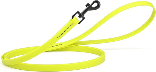 Dogline Biothane Waterproof Dog Leash Strong Coated Nylon Webbing with Black Hardware Odor-Proof Easy to Clean High Performance for Small or Large Dogs Made in USA 4 or 6 ft Lead, Safety Yellow