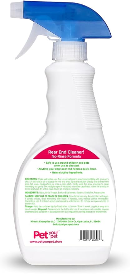 Rear End Cleaner – Safe Dog Butt Spray to Keep Your Dog’s Backside Clean & Fresh – No Rinse Dog Spray Made with Natural Ingredients - Anal Cleaner Pet Supplies