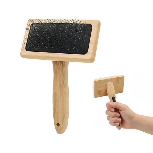 Dog & Cat Slicker Brush for Shedding and Grooming | Bamboo Brush Removes Loose Fur, Tangles & Mats | Eco-Friendly Pet Comb for All Coat Types | Gentle Deshedding Tool for Pets | Pet Supplies