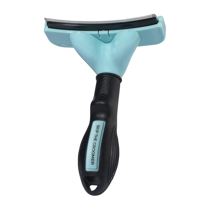 FurFix De-Shed Brush for Dogs, Stainless-Steel Deshedding Tool for Loose Fur & Undercoat Removal, Curved Edge Design, Ergonomic Non-Slip Handle, Quick-Clean Release