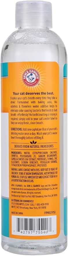 Arm & Hammer for Pets Advanced Care Dental Water Additive for Cats Cat Teeth Cleaning Product for All Cats Odorless and Flavorless Cat Dental Rinse, 8 Ounces - 2 Pack