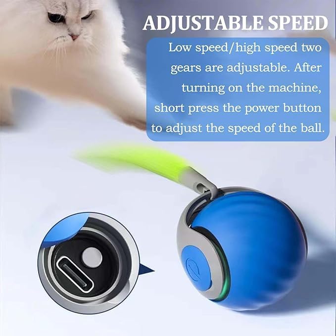 Christmas Stocking Stuffer Speedy 2.0 Tail Interactive Cat Toys for Indoor Cats, Automatic Cat Toy with Tail, Electric Rolling Ball on Carpet,Cat Toys for Bored Indoor Adult Cats (Blue)