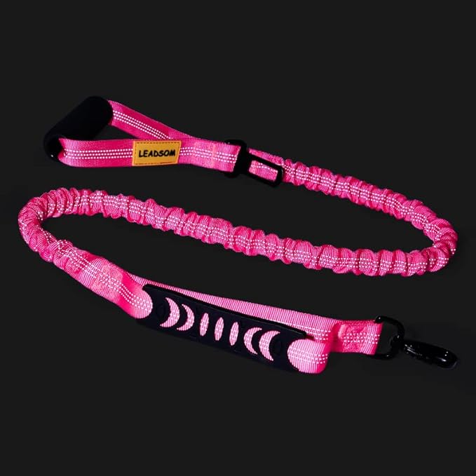 6FT Highly Reflective Heavy Duty Elastic Bungee Medium and Large Dog Leash Shock Absorbing with Comfortable Padded Handle and Traffic Handle Suitable for Training Hot Pink