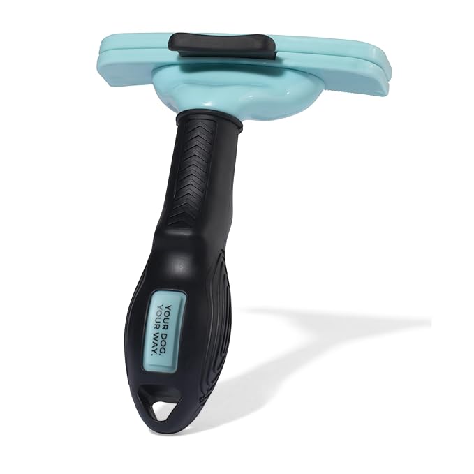 FurFix De-Shed Brush for Dogs, Stainless-Steel Deshedding Tool for Loose Fur & Undercoat Removal, Curved Edge Design, Ergonomic Non-Slip Handle, Quick-Clean Release