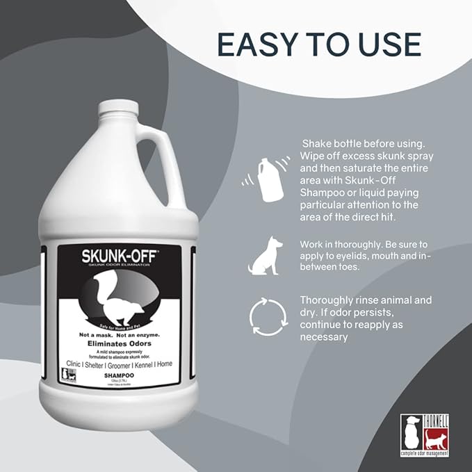 Odorcide Skunk Off Pet Shampoo – Ready to use Skunk Odor Remover for Dogs, Cats, Carpet, Car, Clothes & More – Skunk Shampoo Non-Enzymatic Formula (1 Gallon)