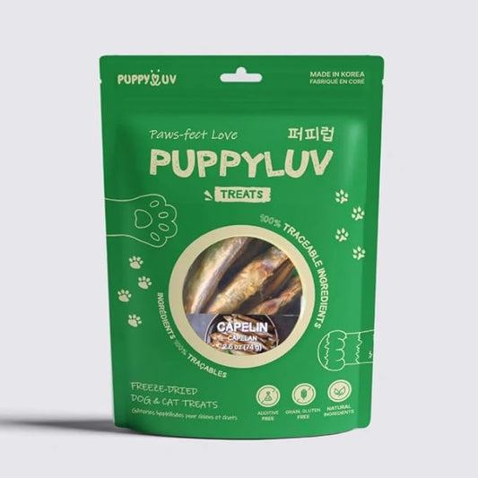 Puppyluv Capelin Treats for Dogs & Cats – Freeze-Dried Whole Fish, High Protein, Omega 3/6/9, Healthy Skin & Coat, Grain-Free, Natural Training Treats, 2.6oz