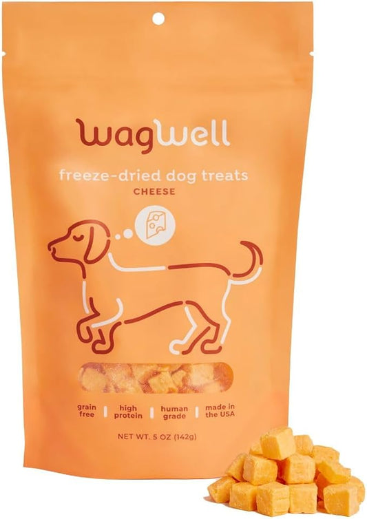 WagWell Freeze Dried Cheese Dog Treats - Grain-Free, High-Protein Pasteurized Dog Treats Made in The USA - Human-Grade, Minimally Processed & Preservatives Free