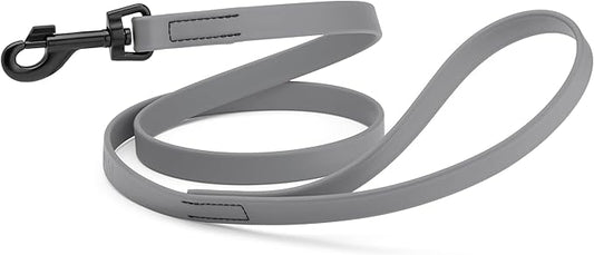 Dogline Biothane Waterproof Dog Leash Strong Coated Nylon Webbing with Black Hardware Odor-Proof Easy to Clean High Performance for Small or Large Dogs Made in USA 4 or 6 ft Lead, Battleship Gray