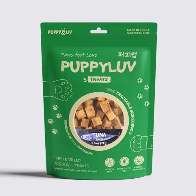 Puppyluv Freeze Dried Tuna Dog & Cat Treats - Wild Caught, Single Ingredient, Natural High Protein & Fish Oil, Grain Free, Gluten Free, 2.5oz
