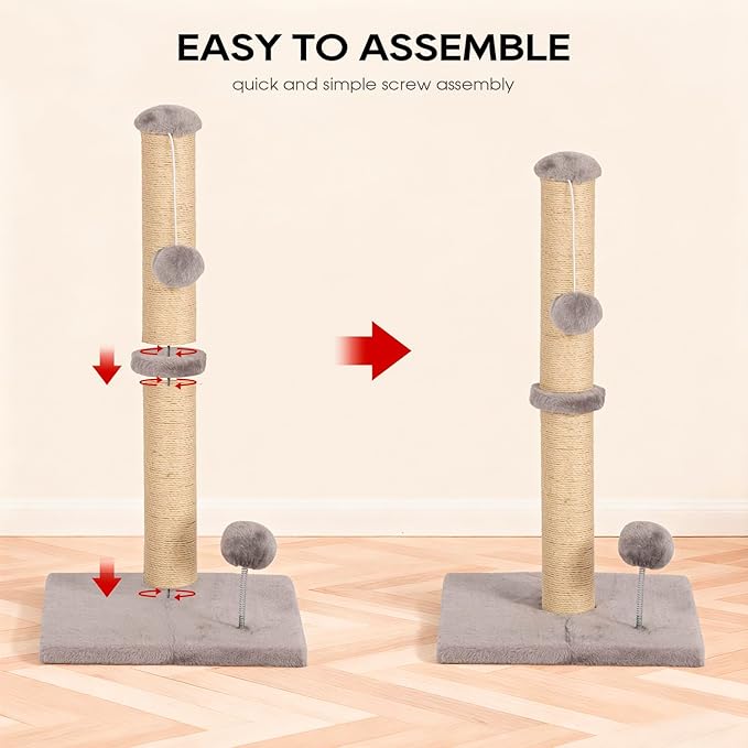 FDW 22 Inch Cat Scratching Post Cat Scratcher Natural Sisal Rope Scratch Post Kitten Trees with Hanging Ball for Indoor Cats,Light Gray