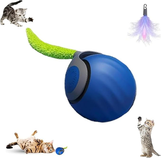 Christmas Stocking Stuffer Speedy 2.0 Tail Interactive Cat Toys for Indoor Cats, Automatic Cat Toy with Tail, Electric Rolling Ball on Carpet,Cat Toys for Bored Indoor Adult Cats (Blue)
