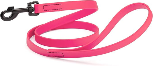 Dogline Biothane Waterproof Dog Leash Strong Coated Nylon Webbing with Black Hardware Odor-Proof Easy to Clean High Performance for Small or Large Dogs Made in USA 4 or 6 ft Lead, Passionfruit Pink