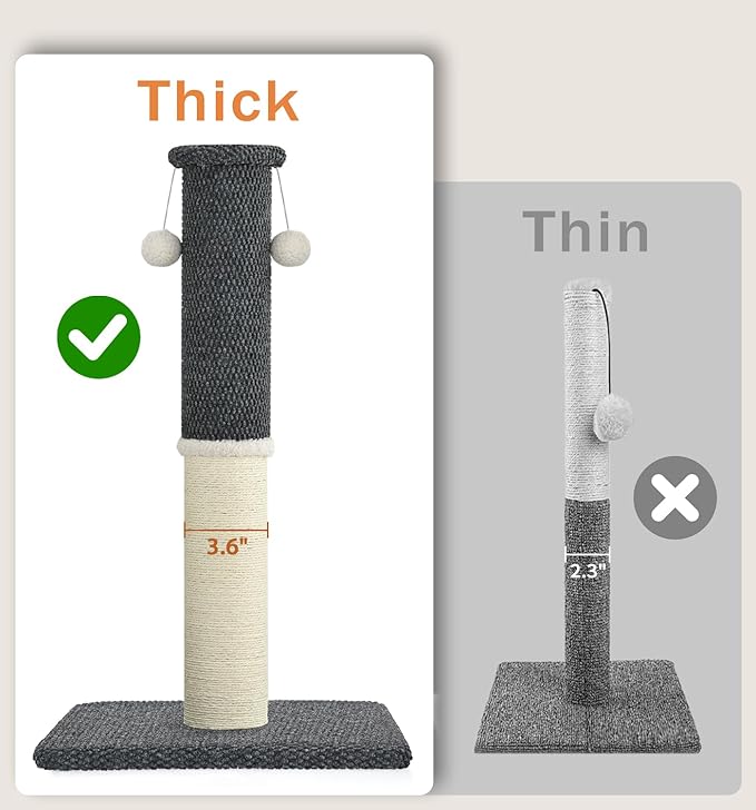 Made4Pets Tall Cat Scratching Post, Heavy Duty and Thicker Scratching Posts for Indoor Cats Adults, 23.6" Natural Sisal Cat Scratcher with Hanging Balls, Sturdy Base Cat Scratch Post, Dark Grey