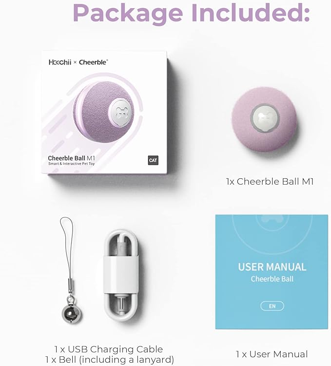 Cheerble Interactive Cat Ball Toy, Automatic Moving Ball Puzzle Toy for Indoor Cat Kitten, Smart Anti-Depression Pet Toy Fun Gift with Light (Purple)