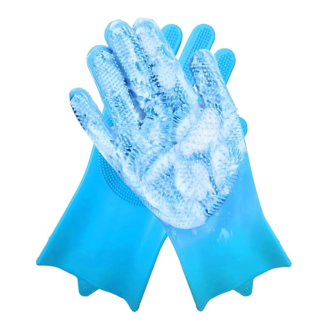 Dog Shampoo Brush, Dog Bath Brush, and Dog Washing Gloves | Essential Dog Bath Supplies and Pet Grooming Gloves for Dogs and Cats (1 Pair, Blue)