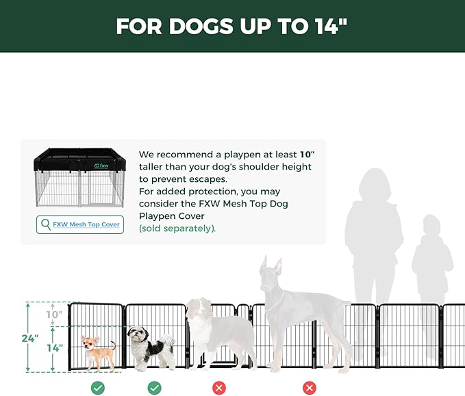 FXW Homeplus Unleashed Indoor Dog Playpen - Stress-Free and Safe Play, Heavy Duty 24 Inch 8 Panels Dog Pen for Puppy and Small Dogs, Black│Patented