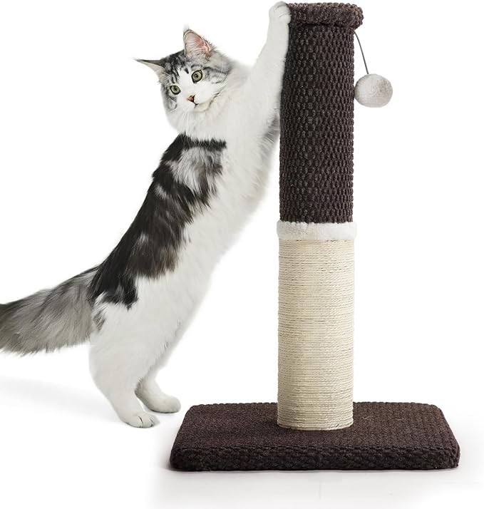 Made4Pets Tall Cat Scratching Post, Heavy Duty and Thicker Scratching Posts for Indoor Cats Adults, 23.6" Natural Sisal Cat Scratcher with Hanging Balls, Sturdy Base Cat Scratch Post, Brown