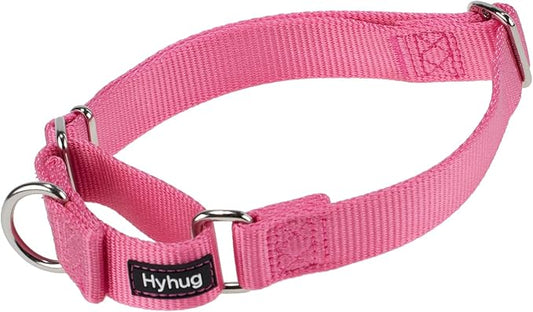 Hyhug Martingale Dog Collar Medium Pink |Escape - Proof Heavy Duty Nylon Durable No Slip, Ideal for Training & Daily Walks