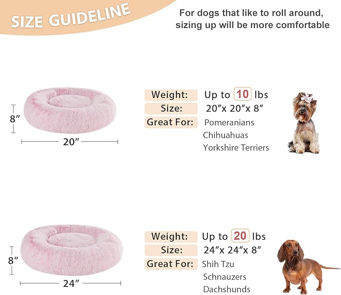 WNPETHOME Calming Dog Bed Cat Bed Donut, Faux Fur Pet Bed Self-Warming Donut Cuddler, Comfortable Round Plush Dog Beds (20 x 20 x 8 Inch, Light Pink)