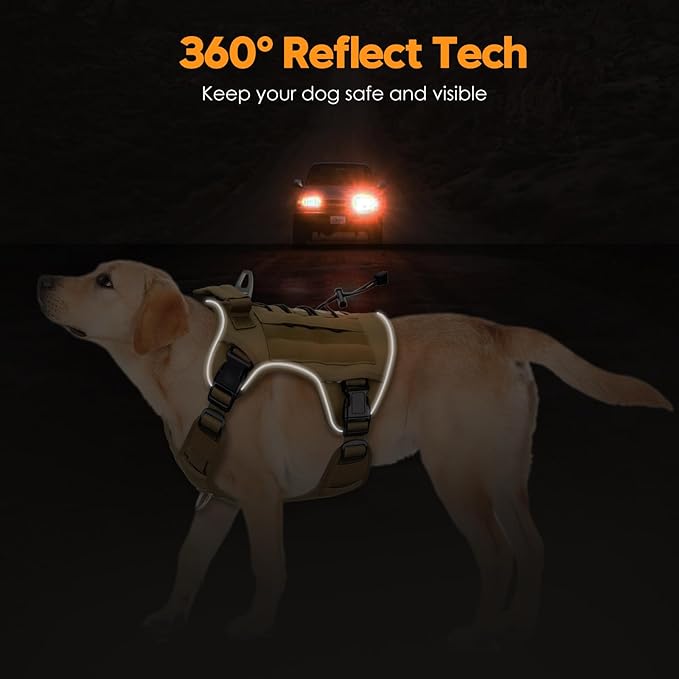 Heavy-Duty Tactical Dog Harness for Large Dogs, No Pull Adjustable Reflective Pet Vest with Molle System, K9 Military-Grade Control for Service Training, Outdoor & 10+ Breeds, Khaki, XX-Large