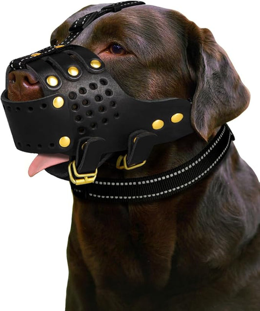 Dog Muzzle, Leather Basket Soft Muzzles Medium Large Breeds, Pitbull Dog Muzzle Amstaff Staffordshire Terrier, German Shepherd Dalmatian Doberman Adjustable (L)
