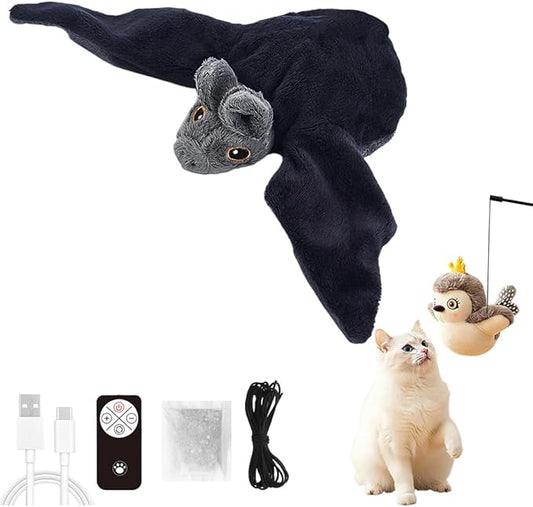 Flapping Bird Cat Toy, 2026 Upgrade Simulated Chirping Bird Cat Toy Flapping Wings, Rechargeable Toy for Indoor Cats (Black)