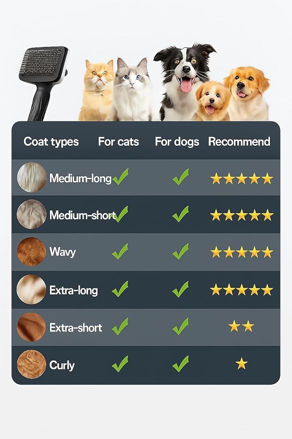 Self Cleaning Slicker Brush, Dog Cat Bunny Pet Grooming Shedding Brush, Easy to Remove Loose Undercoat, Pet Massaging Tool Suitable for Pets with Long or Short Hair (Black)