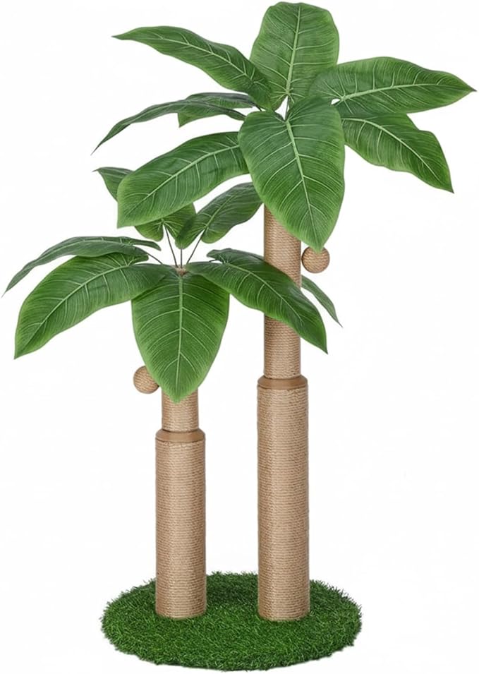 29.7inch Cat Scratching Post,Cat Scratcher Cat Tree with 2 Sisal Scratching Poles & 2 Interactive Dangling Balls,Cats Scratching Posts for Indoor Kitten & Adult Cats (2 Posts Banana Tree)