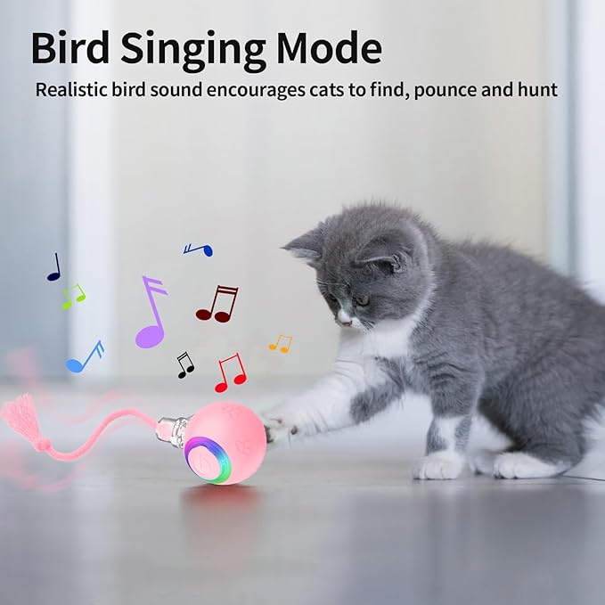 Interactive Cat Toys, Automatic Moving Cat Toys for Bored Indoor Adult Cats, Fast Rolling, Chirping & Motion-Activated Kitty Toys, Fun Gift for Cats with Speedy Tail 2.0, USB Rechargeable (Pink)