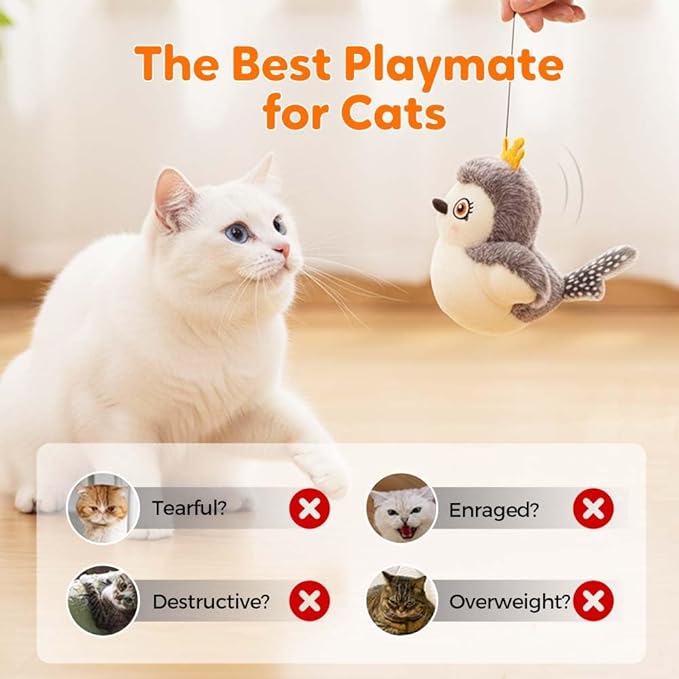 Flapping Bird Cat Toy, 2026 Upgrade Simulated Chirping Bird Cat Toy Flapping Wings, Rechargeable Toy for Indoor Cats (Brown)