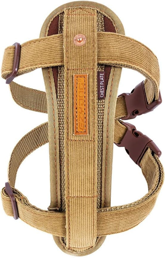 EzyDog Chest Plate No Pull Dog Harness – Escape Proof Harness with Reflective Stitching and Comfort Padding for Easy Walks, Training & Control - Car Restraint Included (Medium, Corduroy)
