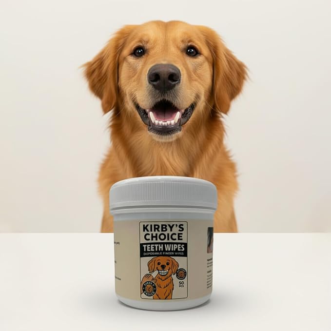 Kirby's Choice Dog Teeth Finger Wipes 50 Ct – Dental Wipes for Dogs & Cats – Removes Plaque, Tartar & Bad Breath – Safe Oral Care & Breath Treatment – Easy Pet Dental Cleaning Wipes