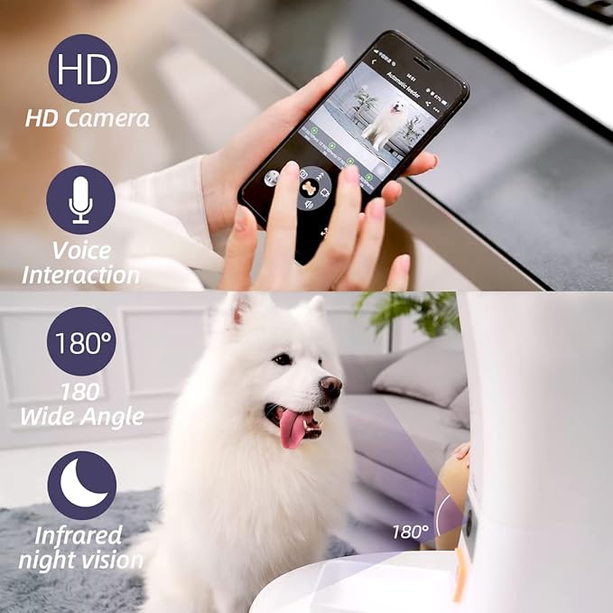 12L Smart Automatic Dog Feeder Large Breed with Camera, 5G WiFi Automatic Cat Feeders Food Dispenser 1080P Full HD Pet Camera Treat Dispenser with Night Vision and 2-Way Audio