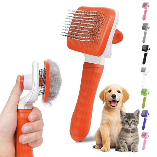 Self Cleaning Slicker Brush, Dog Cat Bunny Pet Grooming Shedding Brush, Easy to Remove Loose Undercoat, Pet Massaging Tool Suitable for Pets with Long or Short Hair (Red)