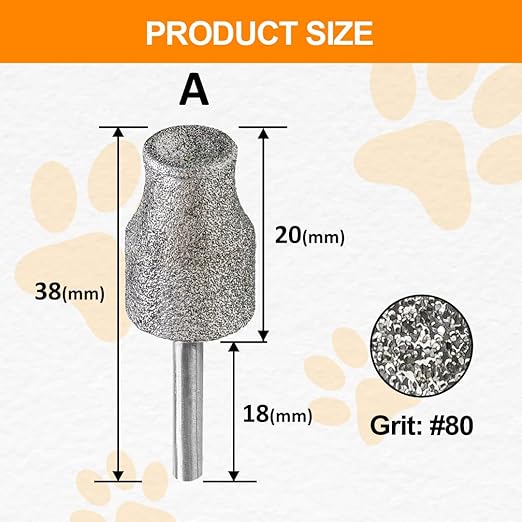 Diamond Rotary Pet Nail Grinder Bits Dog Nail Grinder Replacement Head -2PCS 1/8" Replacement Grinder Wheel for Animals Nail Care(A)
