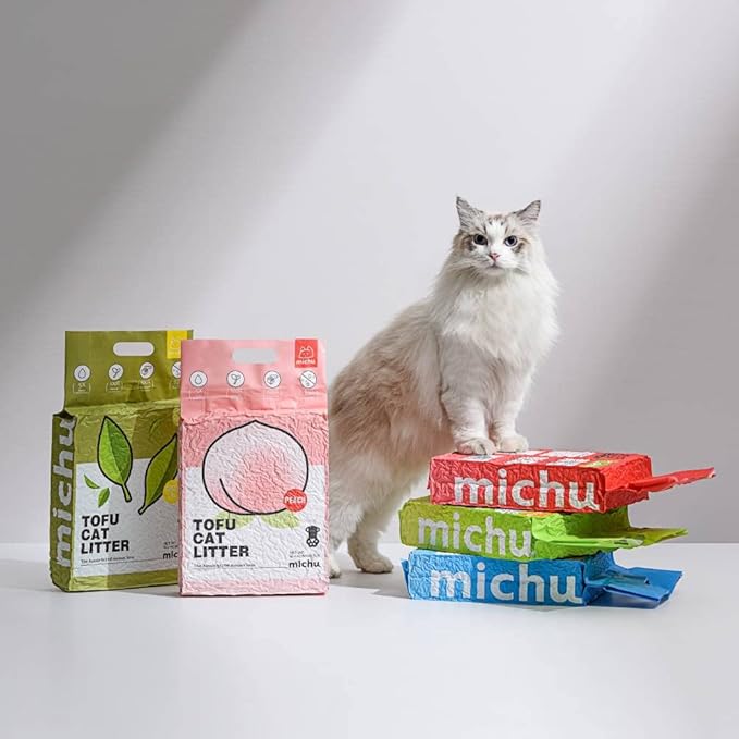 Michu Tofu Cat Litter Natural Clumping Tofu Cat Litter 5.5lb/88oz 5 Scents (Watermelon + Mixed, 2 Pack)