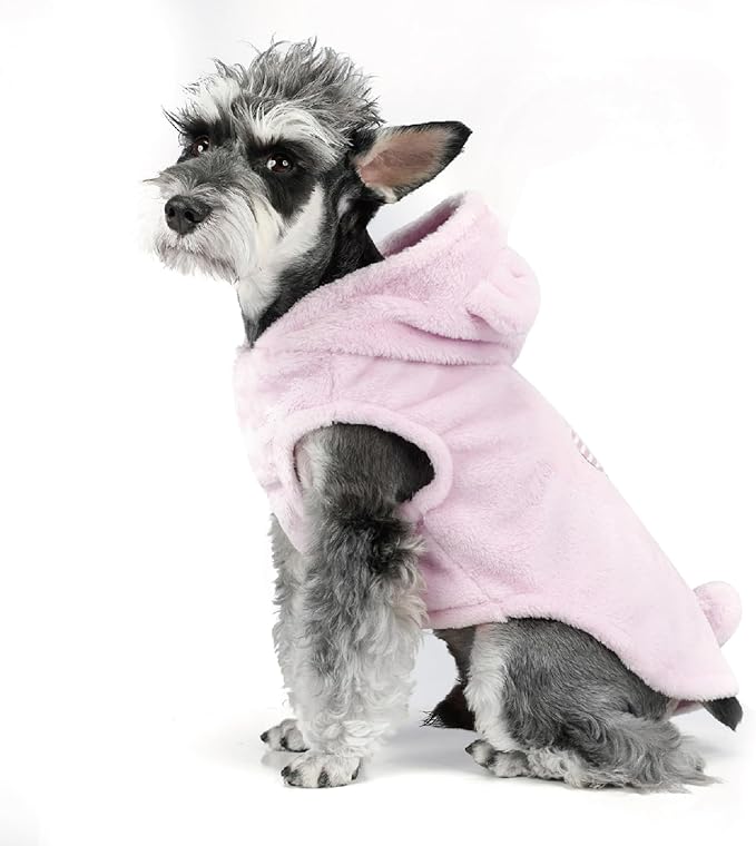 FOFOS Dog Winter Coat, Plush Dog Jacket with Leash Hole, Adjustable Warm Pet Snow Vest for Small Medium Dogs, Pink, XS