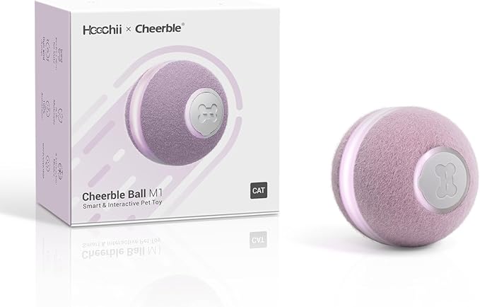 Cheerble Interactive Cat Ball Toy, Automatic Moving Ball Puzzle Toy for Indoor Cat Kitten, Smart Anti-Depression Pet Toy Fun Gift with Light (Purple)