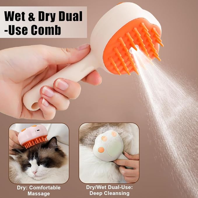 Cat Steam Brush, Pet Grooming Brush USB Charging Dog Spray Comb with Water Tank for Cats Dogs Hair Shedding