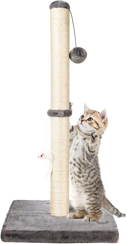 MeowHomm 32'' Tall Cat Scratching Post Cat Scratcher with Hanging Ball, Durable Cat Scratching Post for Indoor with Sisal Rope (Gray)