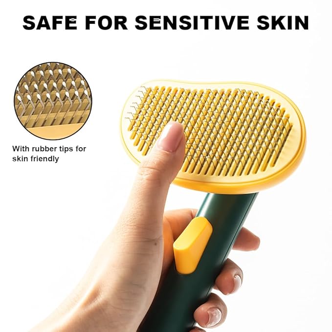 Dog Brush with Release Button, Mango Cat Brush for Long or Short Haired Cats Dogs Rabbits, Skin Friendly Deshedding Grooming Tool for Gently Removes Loose Fur Undercoat