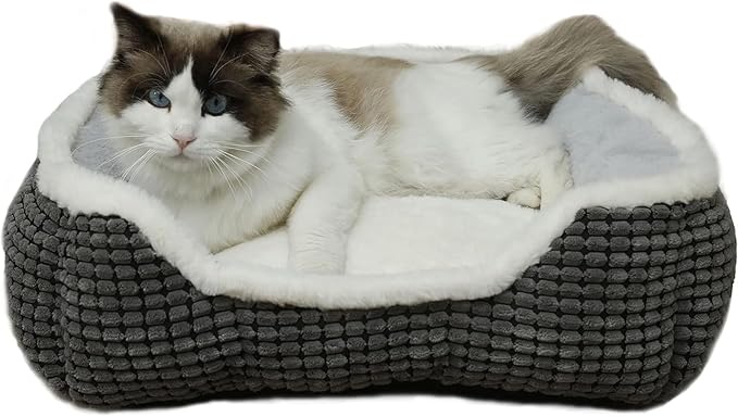 Luxury Square Grey Animal Bed - Super Soft, Washable, Anti-Slip & Water-Resistant, Suitable for Medium Size Dogs & Indoor Cats