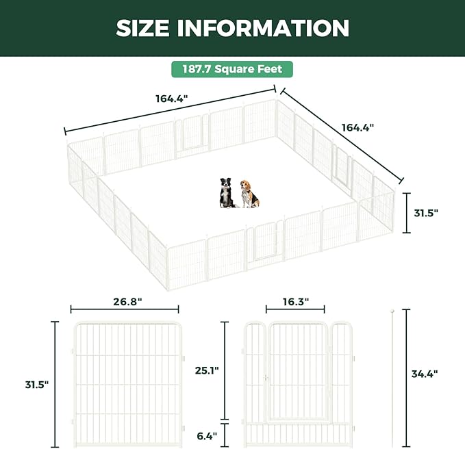FXW Rollick Unleashed Dog Playpen for Indoor, Yard, RV Camping, 32 inch 24 Panels for Small and Medium Dogs, White│Patented