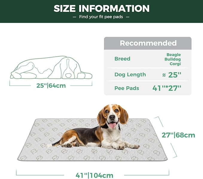 FXW Washable Pee Pads for Dogs, Puppy Pads with Super Absorbent, Specifically Designed for 42inch Cages, 27" x 41", 2 Packs