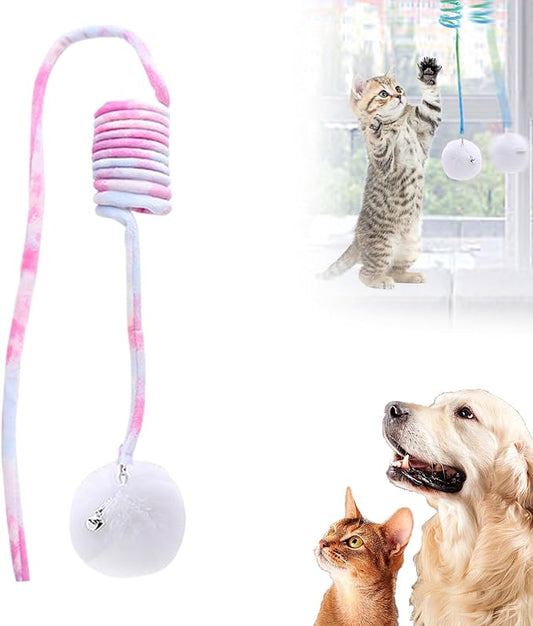 Drkicsy Hanging Spring Plush Cat Toy Ball, Hanging Cat Toys for Indoor Cats with Bell, Pet Spring Toy Interactive Toys for Cats Kittens Play Chase Exercise (Purple)